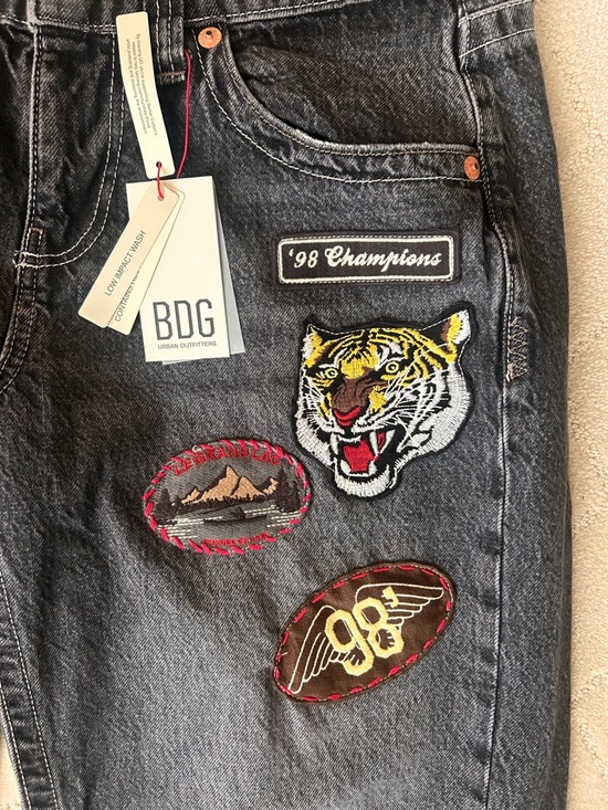 BDG Denim - BDG Black Washed Patchwork Tiger Jeans